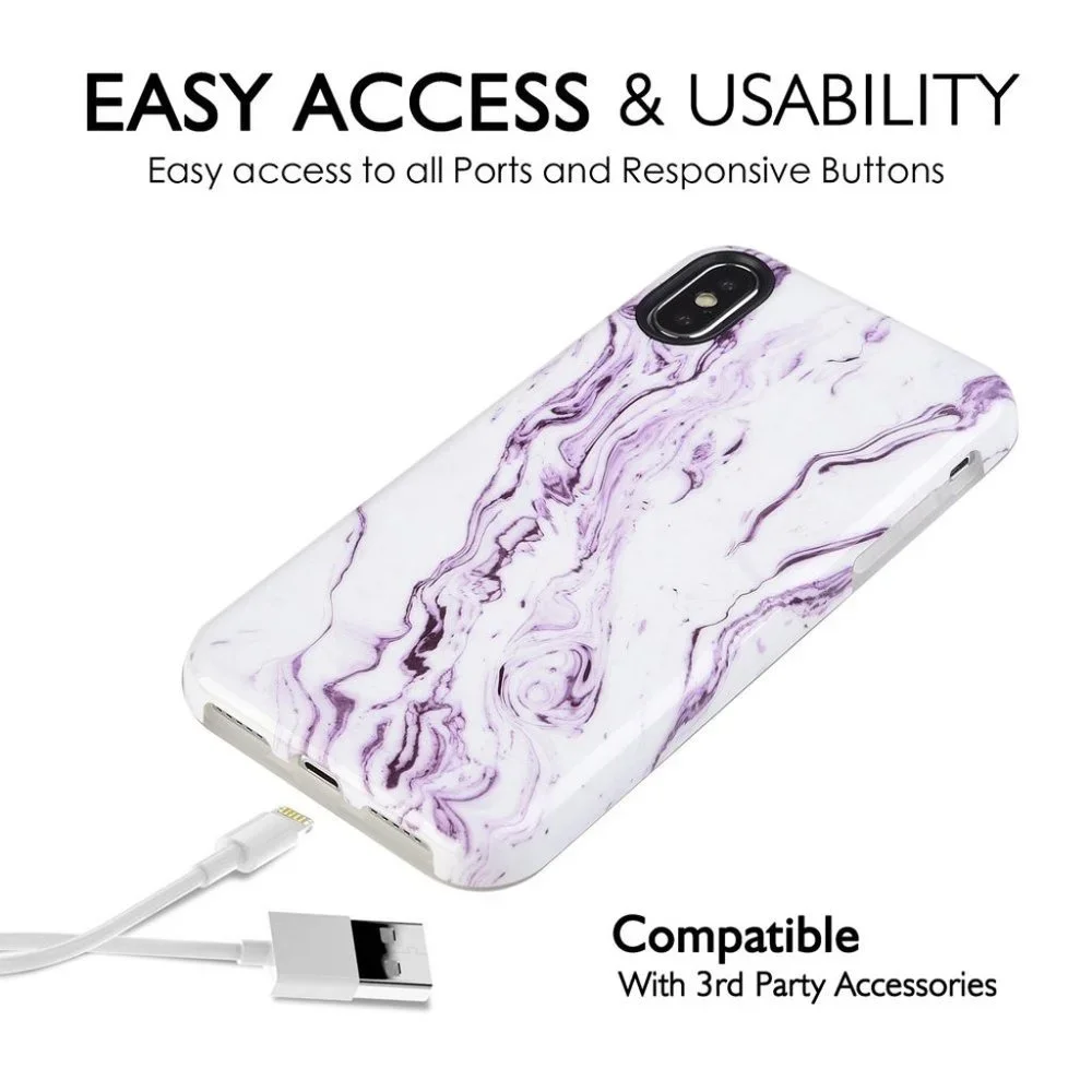 NEW iPhone Xs 1Os X 10 Case Cover Purple Marble